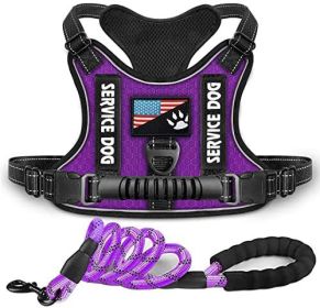 Shock Absorption Comfortable Night Vision Reflective Pet Harness Dog Vest Traction Chest Strap (Option: Purple With Rope-XS)