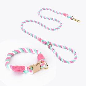 coWeaving Gradient Colored Cotton Rope Pet Collar (Option: Cherry blossom pink-S)