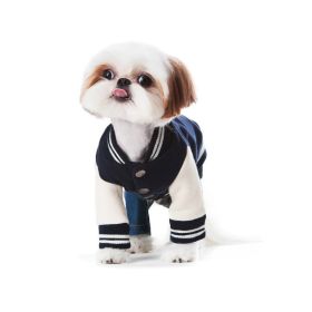 Pet Dog Cat Sweater Printed Baseball Uniform (Option: Navy Blue-S)