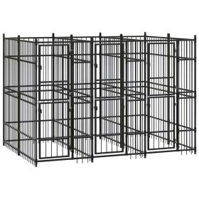 Outdoor Dog Kennel Steel 59.5 ft² (Color: Black)