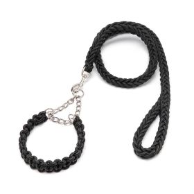 Eight-strand nylon braided dog collar leash dog chain impact blasting chain pet leash (colour: black)