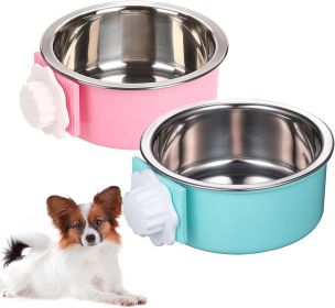 Crate Dog Bowl; Removable Stainless Steel Hanging Pet Cage Bowl Food & Water Feeder Coop Cup for Cat; Puppy; Birds; Rats; Guinea Pigs (size: blue)