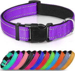 Reflective Dog Collar; Soft Neoprene Padded Breathable Nylon Pet Collar Adjustable for Medium Dogs (Color: Purple)