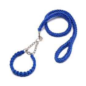 Eight-strand nylon braided dog collar leash dog chain impact blasting chain pet leash (colour: Blue)