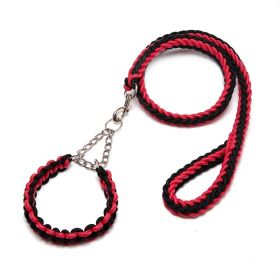 Eight-strand nylon braided dog collar leash dog chain impact blasting chain pet leash (colour: Red and black)