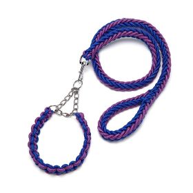 Eight-strand nylon braided dog collar leash dog chain impact blasting chain pet leash (colour: blue and purple)