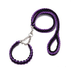 Eight-strand nylon braided dog collar leash dog chain impact blasting chain pet leash (colour: purple and black)