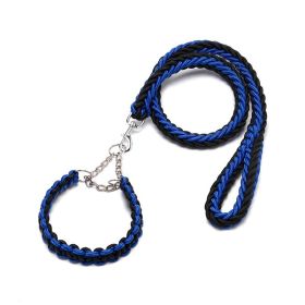 Eight-strand nylon braided dog collar leash dog chain impact blasting chain pet leash (colour: Blue and black)