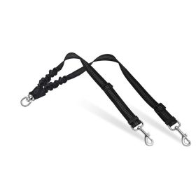 Dog Double Leashes - No Tangle Dog Leash Coupler; Comfortable Shock Absorbing Reflective Bungee Lead for Nighttime Safety (colour: black)