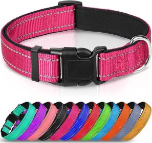 Reflective Dog Collar; Soft Neoprene Padded Breathable Nylon Pet Collar Adjustable for Medium Dogs (Color: Hotpink)