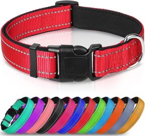 Reflective Dog Collar; Soft Neoprene Padded Breathable Nylon Pet Collar Adjustable for Medium Dogs (Color: Red)