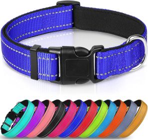 Reflective Dog Collar; Soft Neoprene Padded Breathable Nylon Pet Collar Adjustable for Medium Dogs (Color: Navy Blue)