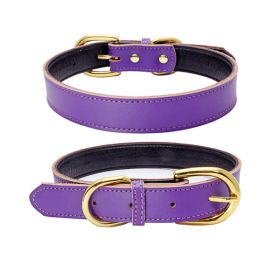 Genuine Leather Dog Collar; Wide Dog Collar; Soft Padded Breathable Adjustable Tactical Waterproof Pet Collar (colour: purple)