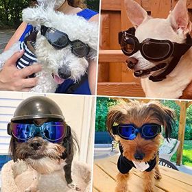 Dog Goggles Small Dog Sunglasses UV Protection Big Cat Glasses Fog/Windproof Outdoor Doggy Eyewear with Adjustable Band for Small Dogs (Color: Black)