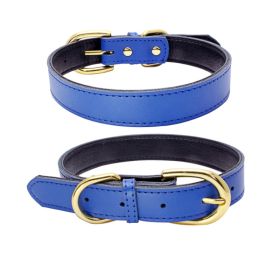 Genuine Leather Dog Collar; Wide Dog Collar; Soft Padded Breathable Adjustable Tactical Waterproof Pet Collar (colour: Deep blue)