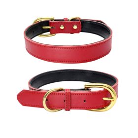 Genuine Leather Dog Collar; Wide Dog Collar; Soft Padded Breathable Adjustable Tactical Waterproof Pet Collar (colour: red)