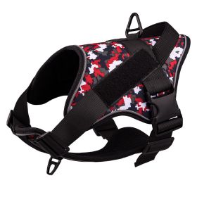 Dog Harness; large dog training tactical chest strap; K9 pet chest strap; vest type reflective dog rope; explosion-proof impulse traction (colour: Red camouflage)