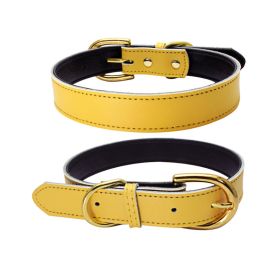 Genuine Leather Dog Collar; Wide Dog Collar; Soft Padded Breathable Adjustable Tactical Waterproof Pet Collar (colour: Yellow)