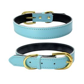 Genuine Leather Dog Collar; Wide Dog Collar; Soft Padded Breathable Adjustable Tactical Waterproof Pet Collar (colour: Blue)