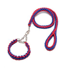 Eight-strand nylon braided dog collar leash dog chain impact blasting chain pet leash (colour: Red and blue)