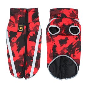 Winter windproof dog warm clothing; dog jacket; dog reflective clothes (colour: Red Graffiti)