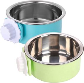 Crate Dog Bowl; Removable Stainless Steel Hanging Pet Cage Bowl Food & Water Feeder Coop Cup for Cat; Puppy; Birds; Rats; Guinea Pigs (size: green)