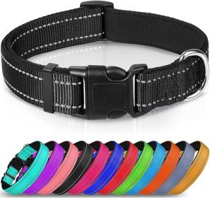 Reflective Dog Collar; Soft Neoprene Padded Breathable Nylon Pet Collar Adjustable for Medium Dogs (Color: Black)