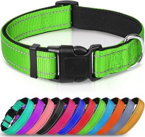 Reflective Dog Collar; Soft Neoprene Padded Breathable Nylon Pet Collar Adjustable for Medium Dogs (Color: Green)