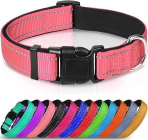 Reflective Dog Collar; Soft Neoprene Padded Breathable Nylon Pet Collar Adjustable for Medium Dogs (Color: Pink)