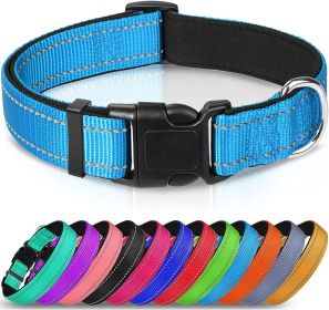 Reflective Dog Collar; Soft Neoprene Padded Breathable Nylon Pet Collar Adjustable for Medium Dogs (Color: Sky Blue)