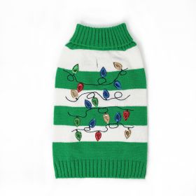 Pet Striped Christmas Lantern Turtleneck Sweater (Option: Green And White-L)