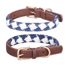 Soft Woven Prismatic Plaid Dog Collar (Option: Dark Blue-S)