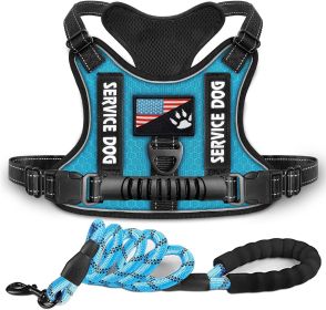 Shock Absorption Comfortable Night Vision Reflective Pet Harness Dog Vest Traction Chest Strap (Option: Blue With Rope-L)